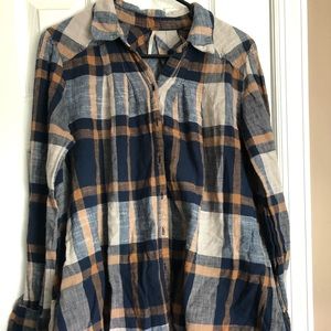 Free People plaid button down high low top